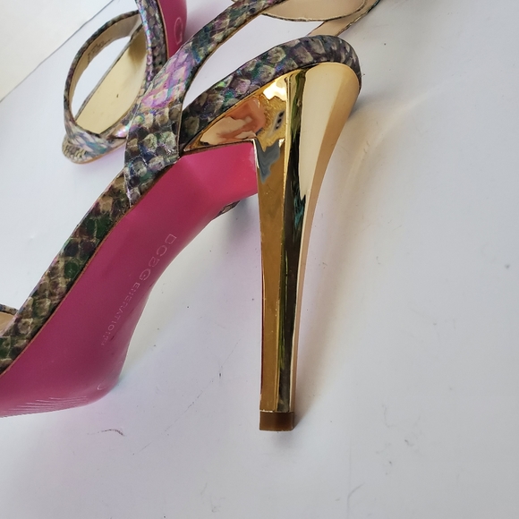 Metallic Heel Sandals Irredescent Snakeprint Ankle Wrap Size 6.5 "rockie" - Picture 6 of 13